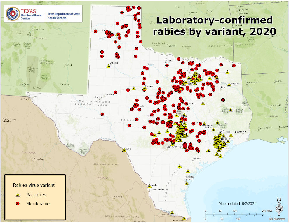 Rabies Maps 2020 Texas DSHS